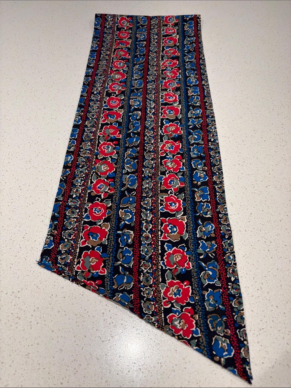 Floral Stripe Silk Head Scarf in Navy, Red & Blue.